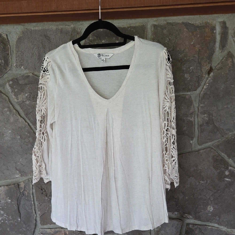 Bobeau Cream Crochet Sleeve Blouse